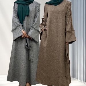 6804# ChaomengFashion Factory Wholesale Linen Dress Muslim Women Summer Casual <b>Maxi</b> Dresses With Tassel and Split Cuff - Product Image 1