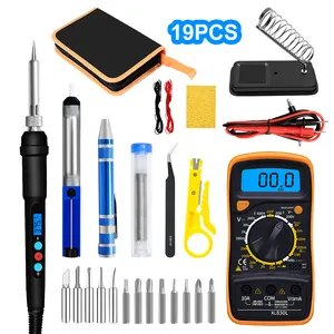 19Pcs Komponen Dalam Satu Memperbaiki Toolsbox dengan 60W Adjustable Suhu Solder Besi dan Smart Digital Multimeter