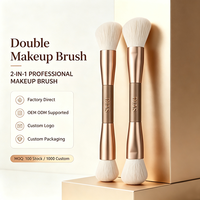 Pinceau de maquillage professionnel double tête OEM ODM avec logo personnalisé, pinceau 2-en-1 pour contour, fond de teint et fard à joues, fabricant avec emballage