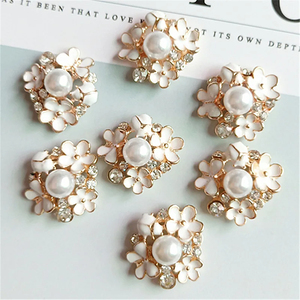 23*25mm moda Metal aleación perla diamantes de imitación gotas esmalte flores DIY botón para la fabricación de joyas - Product Image 5