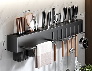 Porta Utensilios de Cocina Montado en Pared Estante para Cuchillos Organizador Inteligente de Menaje con Ganchos de Acero - Product Image 3