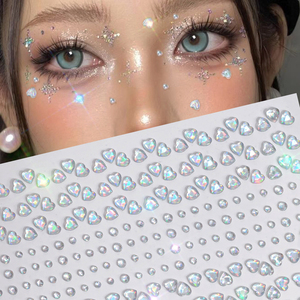1 Hoja de Pegatinas de Tatuajes Temporales 3D con Forma de Corazón y Gema de Colores de Ensueño, Diamantes Redondos, Calcomanías de Joyería para Maquillaje DIY de Ojos/Cara - Product Image 1