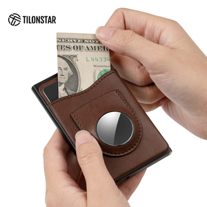 TILONSTAR TVC406 Slim Stylish Aluminum Automatic Pop up Business CardHolder With Slimline Leather Card <b>Holders</b> for AirTag <b>Holder</b> - Product Image 3