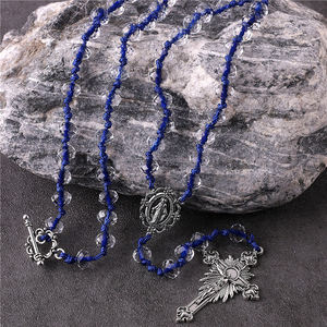 Joyería religiosa <span class=keywords><strong>de</strong></span> 6x8mm para mujer, cuentas <span class=keywords><strong>de</strong></span> <span class=keywords><strong>cristal</strong></span> transparente, azul, collar con cordón, <span class=keywords><strong>2022</strong></span> - Product Image 3