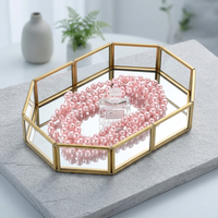 Plateau miroir en métal de luxe nordique, forme octogonale élégante, cadre doré, plateau de vanité antique brillant pour la maison et la cuisine