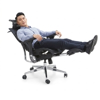 Chaise de bureau ergonomique contemporaine pivotante avec appui-tête 4D, porte-manteau et repose-pieds coulissant entièrement en maille pour bureau à domicile