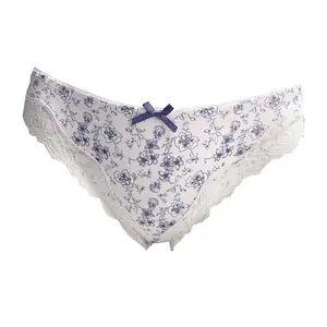 Seksi kadın iç çamaşırı thongs külot çiçek baskı naylon crotchless külot