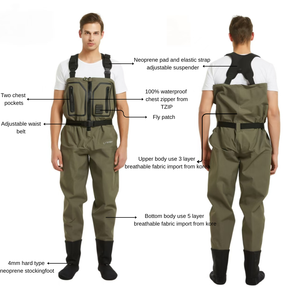 Bộ đồ lội nước ngực thoáng khí, chống thấm nước, may đo, có tất liền thân, kiểu hướng dẫn viên, bộ đồ câu cá, khóa kéo, bền bỉ - Product Image 2