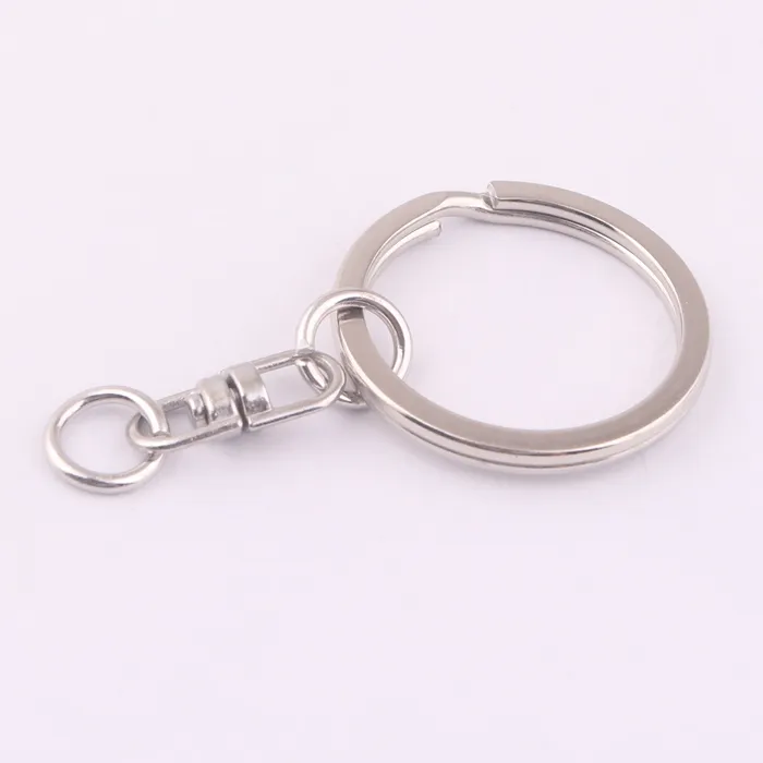 Trống 28 Mét kim loại phẳng chia vòng chìa khóa với Xoay Móc Keychain