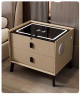 Casier Rechargeable Intelligent Gris Smart Glass 2 Meubles Longue Armoire De Chevet Avec Chargeur Sans Fil À 3 Tiroirs