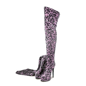 Luxe léopard velours femmes plate-forme talons hauts hiver cuissardes pour Pole Dance - Product Image 4