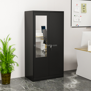 Black Modular Closet Lockable Metal <b>Wardrobe</b> Cabinet Large <b>Storage</b> Hanging Feature for Workshop Hospital Industrial Design Style - Product Image 1