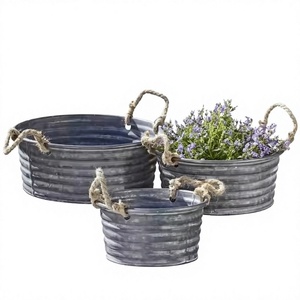 Juego de macetas galvanizadas pequeñas y grandes con asas de cuerda para el hogar, balcón, Patio, decoraciones de jardín - Product Image 1