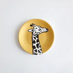 piatto set di elefante di ceramica Suppliers-Decorativo smaltato in oro animale del fumetto piatto