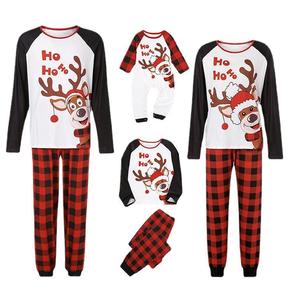 Pyjama familial à carreaux motif petit cerf, ensemble de <span class=keywords><strong>Noël</strong></span> à manches longues et col rond <span class=keywords><strong>pour</strong></span> <span class=keywords><strong>tenue</strong></span> parent-enfant estivale - Product Image 1