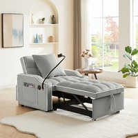 Sofá Cama Individual Convertible Multifuncional Moderno, Silla Cama Ajustable Deslizable de 1 Plaza