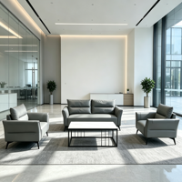 Ensemble de canapés de bureau modernes en cuir gris, canapé d'accueil pour hall de bureau, mobilier commercial, canapé pour visiteurs de bureau