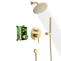 Purorigin Kits de douche muraux encastrés ronds de luxe dorés, design moderne avec inverseur, équipement de salle de bain haut de gamme
