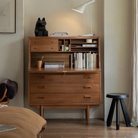 Bureau de direction scandinave en bois massif écologique avec tiroirs, armoires de rangement pour livres et miroir, idéal pour le salon