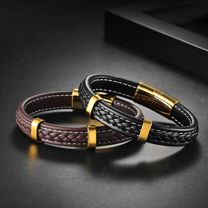 Mode Simple <span class=keywords><strong>Bracelet</strong></span> En Cuir En Acier Inoxydable Logo Personnalisé DIY Métal Boucle <span class=keywords><strong>Magnétique</strong></span> Brun Noir <span class=keywords><strong>Bracelet</strong></span> En Cuir Pour Hommes - Product Image 3