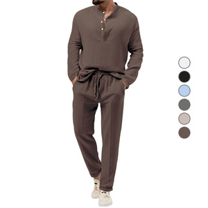 Autumn Men's Casual Sportswear Set Cotton <strong>T</strong> <strong>Shirt</strong> Pants Button Closure <strong>Customizable</strong> Outdoor Loose Lightweight Summer Sports - Product Image 1
