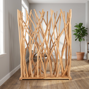 Separador de Ambientes Rústico Hecho a Mano con Ramas de Madera Natural, 100x180cm, Estructura Trenzada - Product Image 2