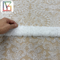 Tissu en Tulle Brodé de Perles Lourdes et de Paillettes de Haute Qualité pour Robes de Mariée Blanches – Tissu en Maille Brodé de Perles et de Paillettes pour Robes de Mariée de Luxe