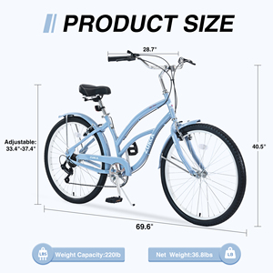 ZUKKA 26インチビーチ自転車7スピードクルーザー自転車女性用スチールフレームとVブレーキ付き - Product Image 2