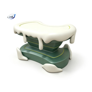 Banc pour enfants en fibre de verre, sièges de terrain de jeu extérieur, design moderne durable, couleur vert et blanc, style contemporain - Product Image 6