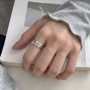 Bague Chevalière en Argent Sterling S925 Gravée « Keep Smile Smiley Face » pour Femme, Bague de Mariage, Bague Chevalière pour Usage Quotidien - Product Image 3
