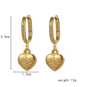 Boucles d'oreilles pendantes pour femmes Zyo, très vendues, en acier inoxydable 316L, avec zircon en forme de cœur, boucles d'oreilles Huggies - Product Image 2