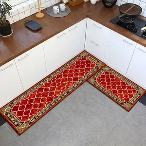 أحمر فاخر بساط الأرضية السجاد العرف تصميم بساط مانع للإجهاد المطبخ حصيرة