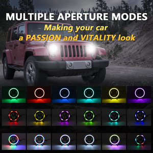 ไฟหน้าทรงกลมขนาด 7 นิ้ว รุ่น Wrangler เลนส์คู่ <span class=keywords><strong>LED</strong></span> พร้อมไฟ Angel Eyes สีสันสดใส <span class=keywords><strong>H4</strong></span> สำหรับรถจี๊ป ฮาร์เลย์ และรถยนต์ทั่วไป 6000K 12V 24V - Product Image 2