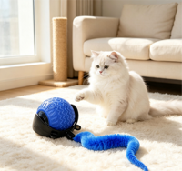Jouet interactif automatique en silicone avec lumière LED, boule en peluche en forme de queue de verme, design simple pour chats d'intérieur - Divertissement et exercice quotidiens