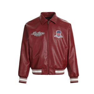 2025 Herbst Trendy Marke American Retro PU Lederjacke High Street Front Reiß verschluss Loose Baseball Flieger jacke für - Product Image 3