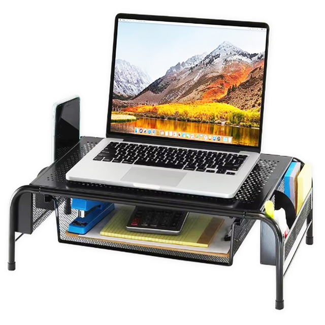 Manufacturer Metal Wire Mesh Desk Monitor Stand Riser Office Desktop Drawer Organizer with Storage Box Box Packaging