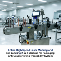 Machine de marquage et d'étiquetage laser haute vitesse 2-en-1 pour ligne de production d'emballage, système de traçabilité anti-contrefaçon
