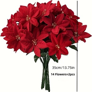 <b>Artificial</b> Poinsettia <b>Bouquet</b> Red Silk Christmas Decoration Tabletop Round Shape 3 5 Years Long Lasting - Product Image 2
