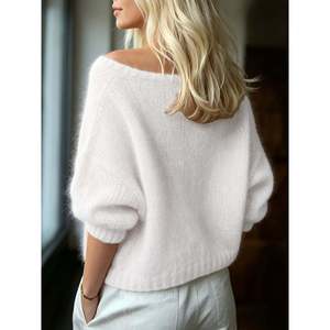 เสื้อสเวตเตอร์แขนทรงปีกค้างคาวสีเทาอมชมพูอ่อนสำหรับผู้หญิง - Product Image 5