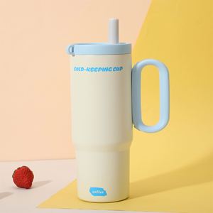 Car <b>Macaron</b> Handle Travel Tumbler 24oz 720ml Double Wall Vacuum Mug Lid Straw Anti-Slip Custom ODM OEM - Product Image 4