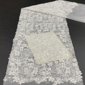 Cordón trenzado + flores láser, cuentas + bordado de lentejuelas, tela bordada <span class=keywords><strong>con</strong></span> cuentas para vestido de novia - Product Image 1