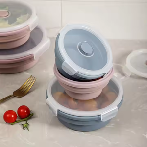 Leadcare - Juego de 4 Loncheras Bento Plegables de Silicona Cuadradas, Ecológicas, Libres de BPA, Aptas para Alimentos, con Tapa de Plástico Plegable Apta para Microondas - Product Image 4