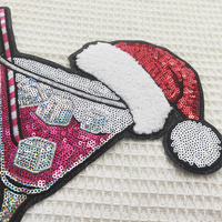 Patchs thermocollants personnalisés grand format pour vêtements, motif Père Noël avec verre à vin, paillettes, sequins et broderie chenille