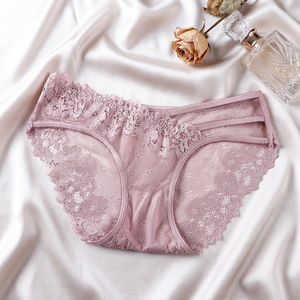 Culottes en dentelle florale rose pour femmes, confortables, en maille transparente, couleur unie, taille mi-haute, entrejambe en coton, lingerie sexy OEM ODM - Product Image 3