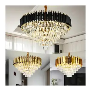 Brass Fixture Kitchen Living Room Led Luxury Big Round Modern Gold Pendant Lights Ceiling Luxury Led Crystal Chandelier