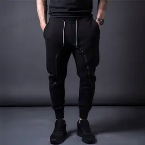 Calças personalizadas Mens Black Drawstring Cashmere Track Pants Atacado Alta Qualidade Zip Track Pants Para Homens Sports Wear