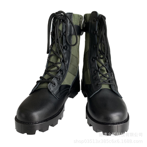 Bottes tactiques Panama en cuir de vache respirant pour l'été, modèle TSB910-1, noires avec manchons en toile verte et col rembourré - Product Image 4