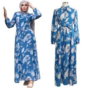 New fashion Collared Dubai Abaya Women Print Long Dress Muslim Kaftan Maxi Party Gown Robe Jilbab