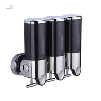 Distributeur de savon mural pour salle de bain, hôtel, Airbnb, sans perçage, avec levier en T, rechargeable, triple pompe