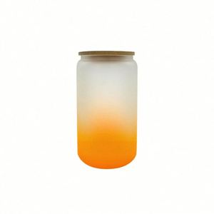Gobelet en verre dépoli de 16 oz pour sublimation DIY, couleur dégradée, avec couvercle en bambou, pour bière et eau - Product Image 1